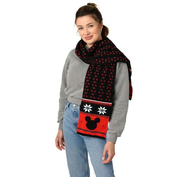 New Women Men Adult Disney Mickey Mouse Knit Scarf Teen 70" Black Red Winter - Picture 4 of 6